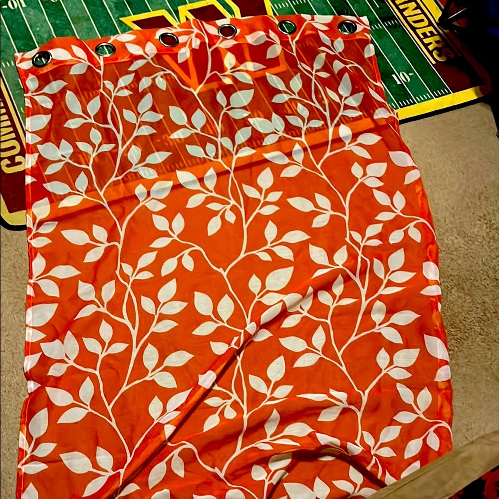 Orange Leaf Patterned Curtain (Set of 2)